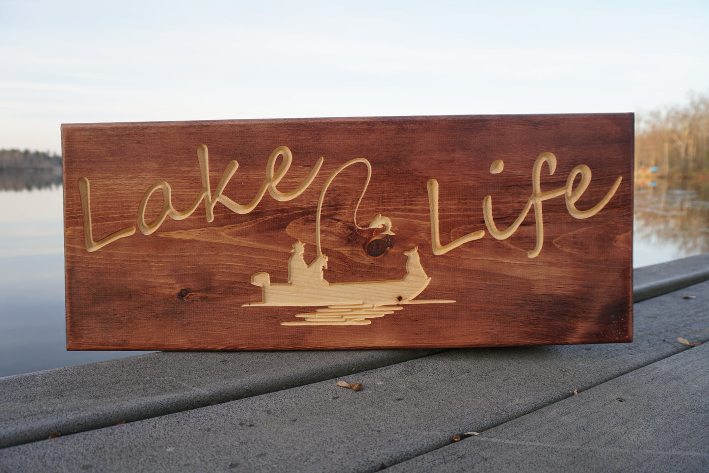 Lake Life Sign with Fisherman