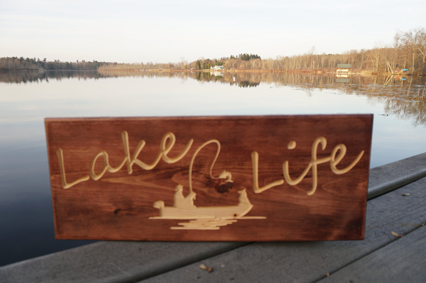 Lake Life Sign with Fisherman