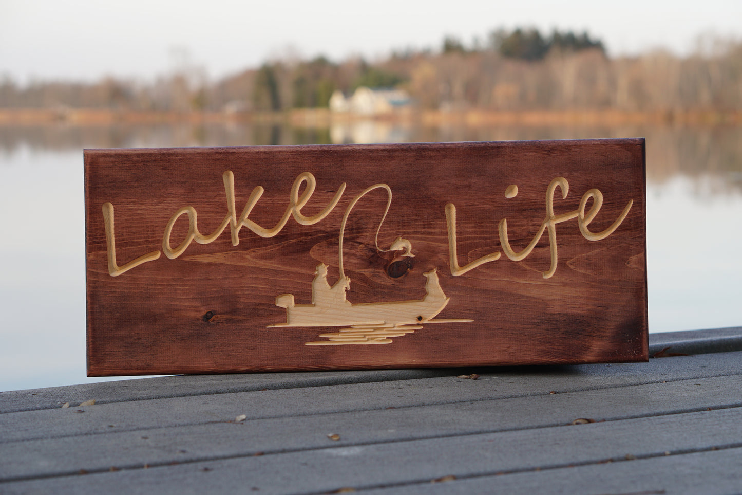 Lake Life Sign with Fisherman