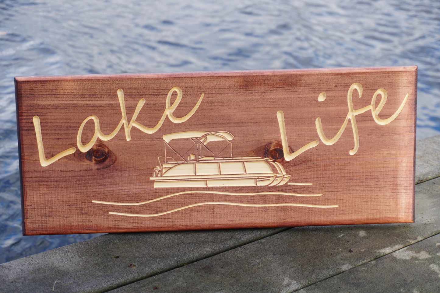 Lake Life Sign with Pontoon Boat