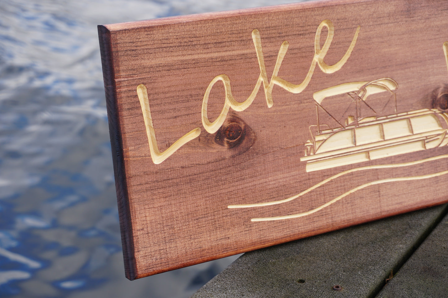 Lake Life Sign with Pontoon Boat