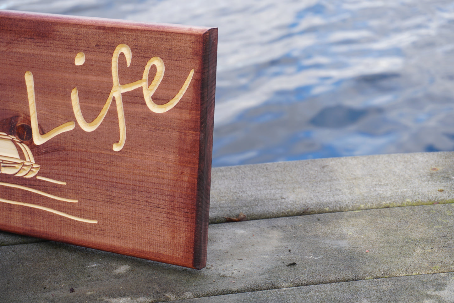 Lake Life Sign with Pontoon Boat