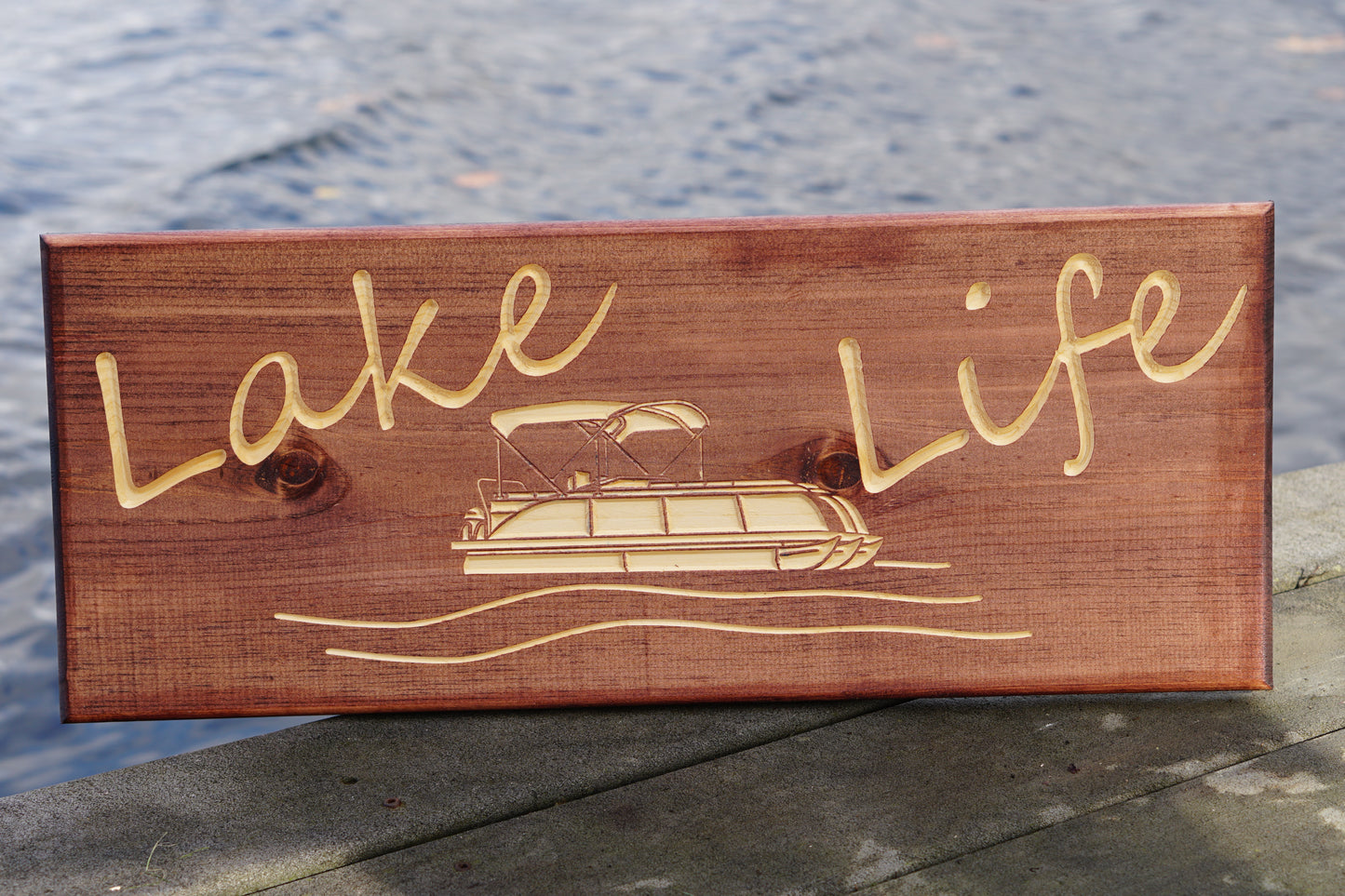 Lake Life Sign with Pontoon Boat