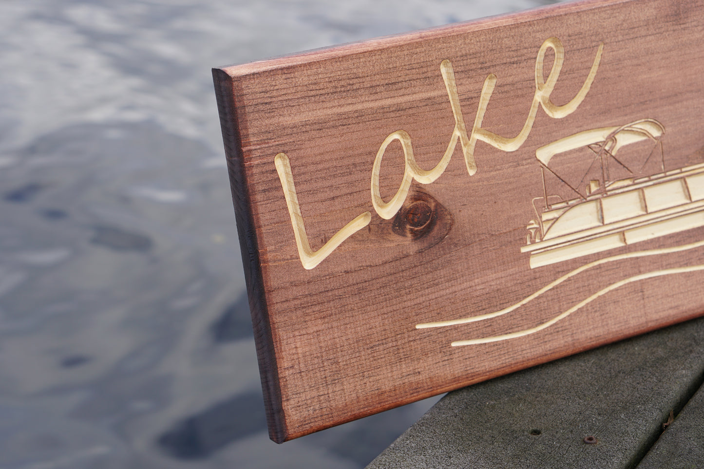 Lake Life Sign with Pontoon Boat