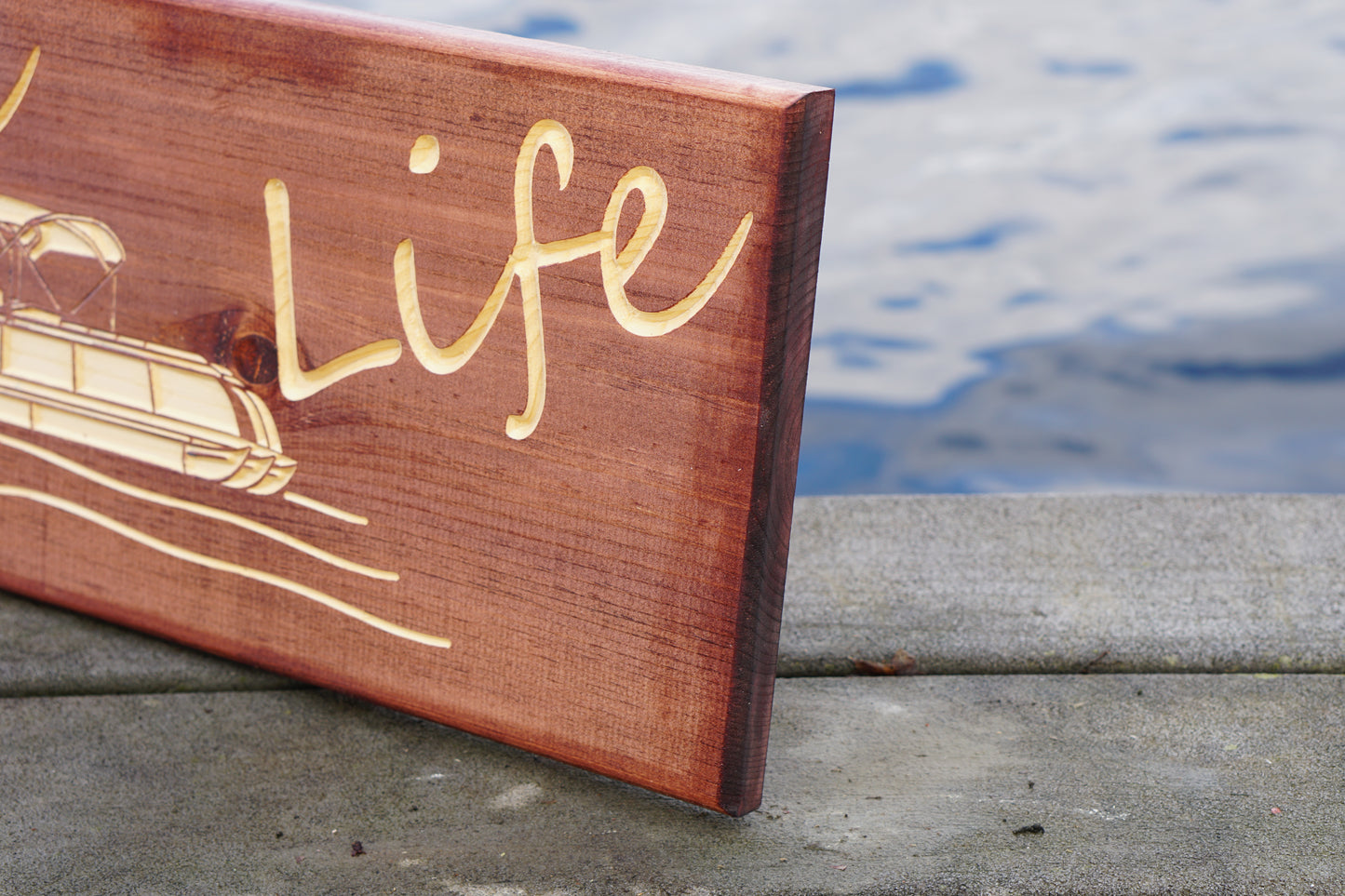 Lake Life Sign with Pontoon Boat