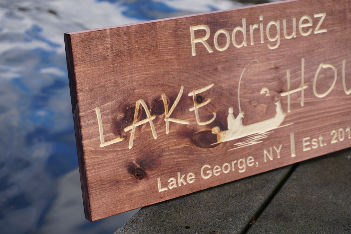 Custom Name and Lake Sign with Fisherman