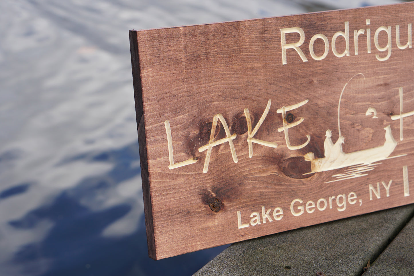 Custom Name and Lake Sign with Fisherman